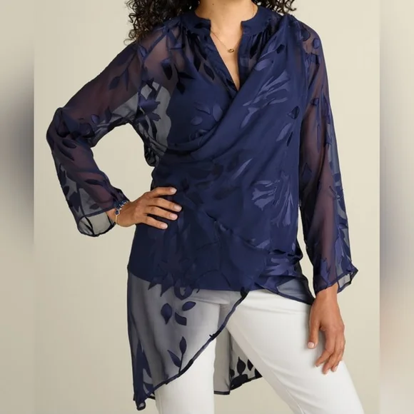 Soft Surroundings Silk Shirt Convertible Long Sheer Floral Flowy Boho Size XL - Picture 2 of 11